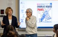 Boualem Sansal aux cotés de Valérie Pécresse devant les élèves 