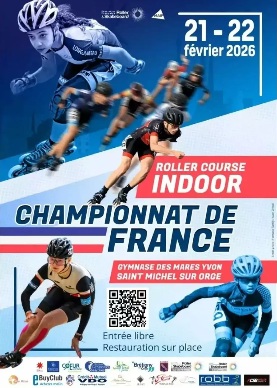 21 - 22 février 2026 - Roller course indoor - Championnat de France Gymnase des Mares Yvon Saint Michel Sur Orge - Entrée libre - Restauration sur place